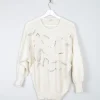 Women's Cream Beaded Embellished Wool Jumper S