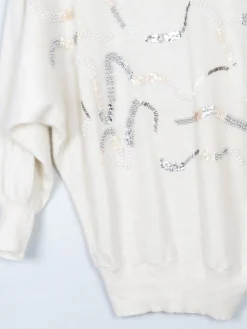 Women's Cream Beaded Embellished Wool Jumper S