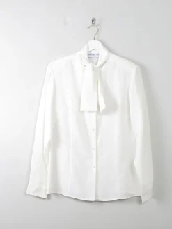 Women's Cream Vintage Blouse With Bow Detail S/M