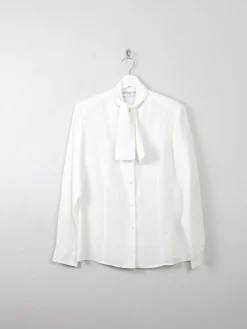 Women's Cream Vintage Blouse With Bow Detail S/M
