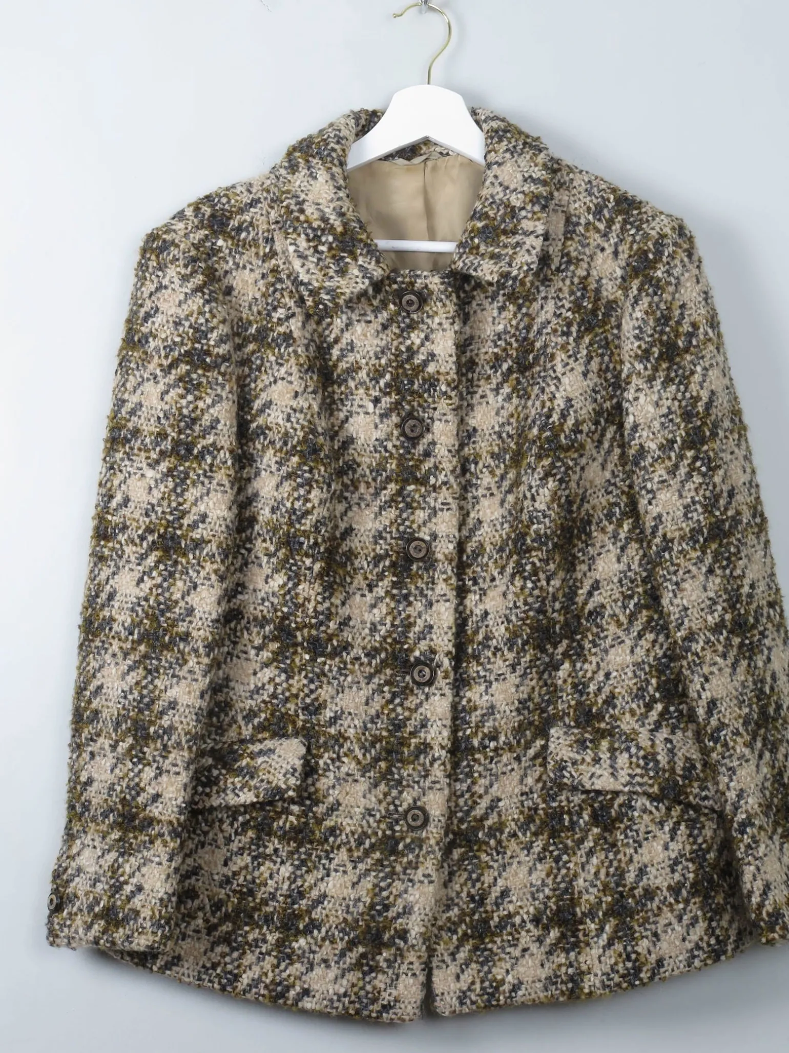 Women's Cream Vintage Tweed Jacket 1960s 12/14
