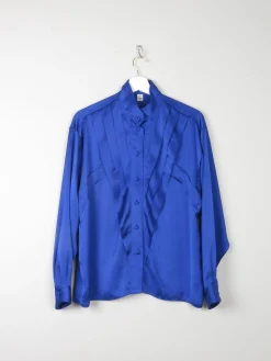 Women's Electric Blue Satin Blouse S/M