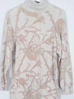 Women's Equestrian Wool Polo Neck Vintage Jumper Printed S