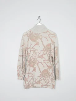Women's Equestrian Wool Polo Neck Vintage Jumper Printed S