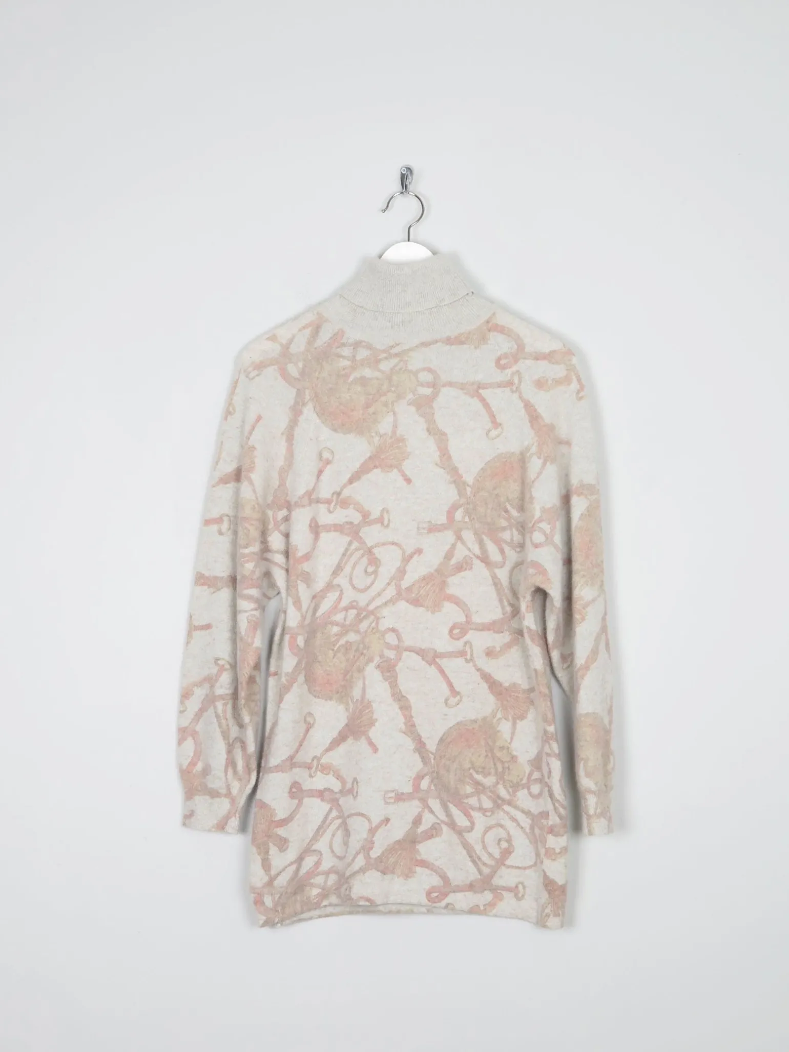 Women's Equestrian Wool Polo Neck Vintage Jumper Printed S