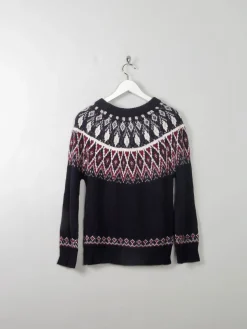Women's Fair-Isle Navy Vintage Style Jumper S