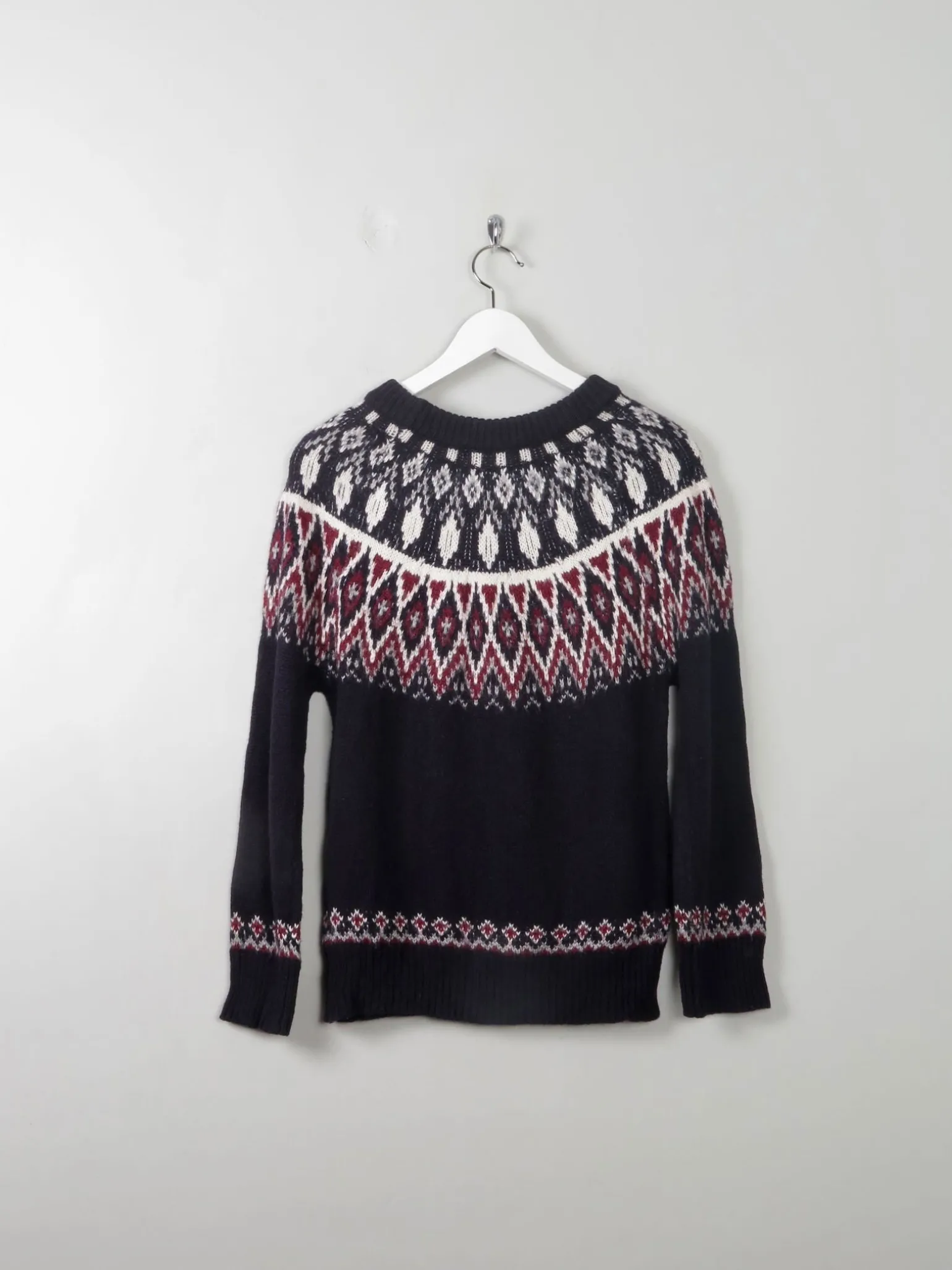 Women's Fair-Isle Navy Vintage Style Jumper S