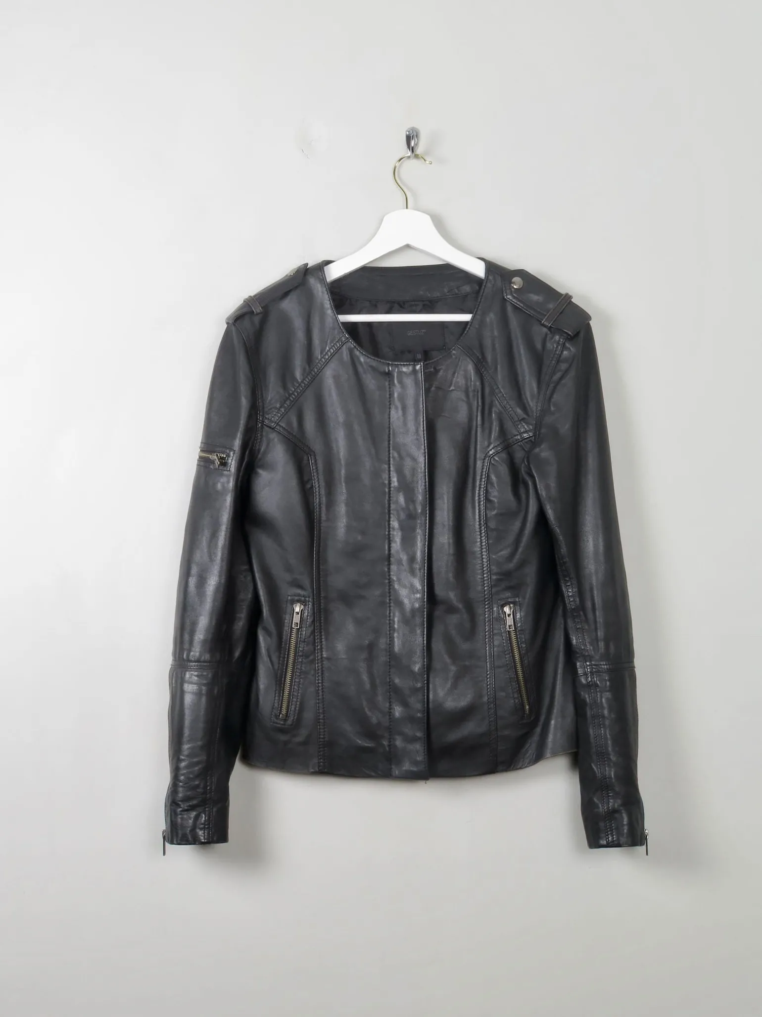 Women's Gestuz Black Leather Jacket 10/40