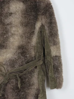 Women’s Green & Brown 1970s Printed Faux Fur Zip Up Jacket 10/12