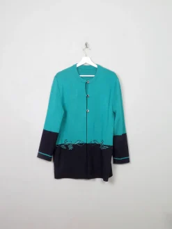 Women's Green & Navy Wool Mix Cardigan M/L/XL