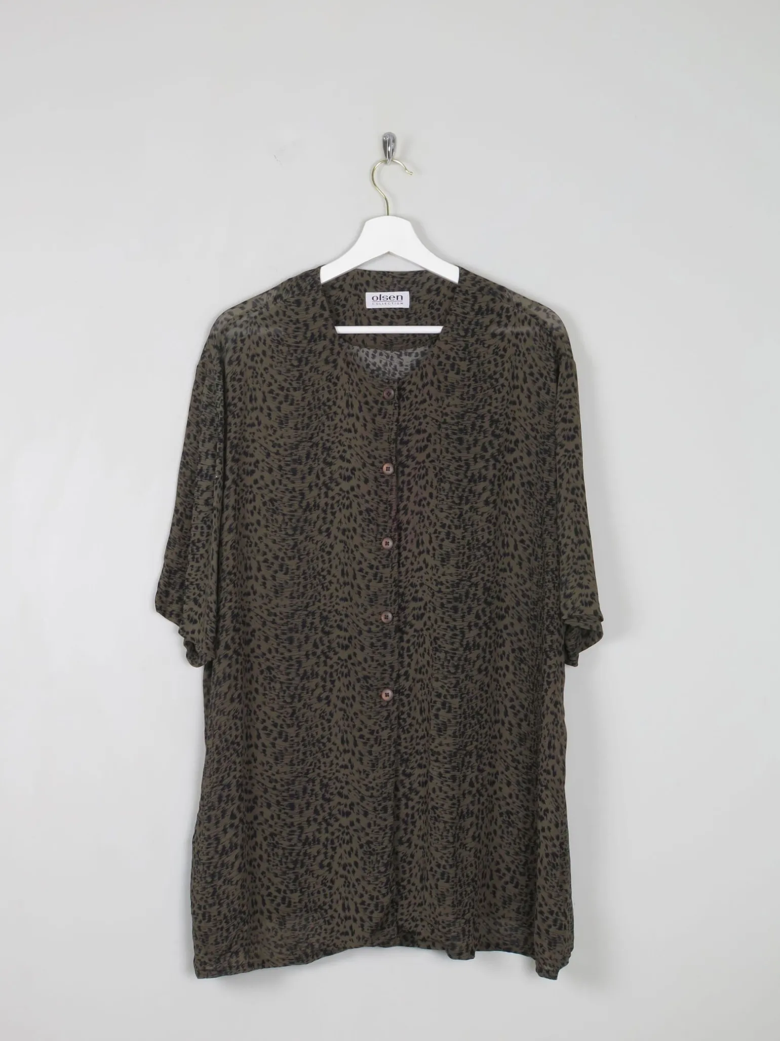 Women's Green Vintage Leopard Print Shirt/Dress L