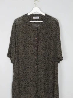 Women's Green Vintage Leopard Print Shirt/Dress L