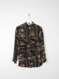 Women’s Green Vintage Printed Blouse With Collar S/M