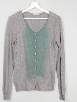 Women's Grey & Green Fine Knit Turnover Cardigan M