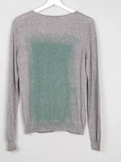 Women's Grey & Green Fine Knit Turnover Cardigan M