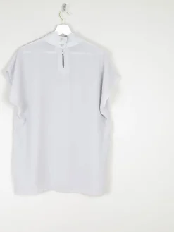 Women's Grey/Blue Cowl Vintage Short Sleeved Blouse M/L