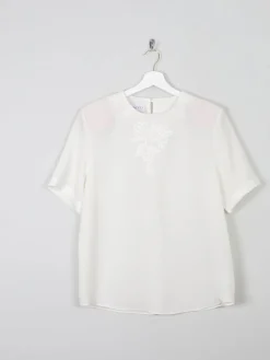 Women's Ivory Short Sleeved Blouse With Embroidery Detail S