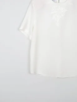 Women's Ivory Short Sleeved Blouse With Embroidery Detail S