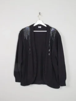 Women's Knitted Black Open Cardigan With Motifs M-XL