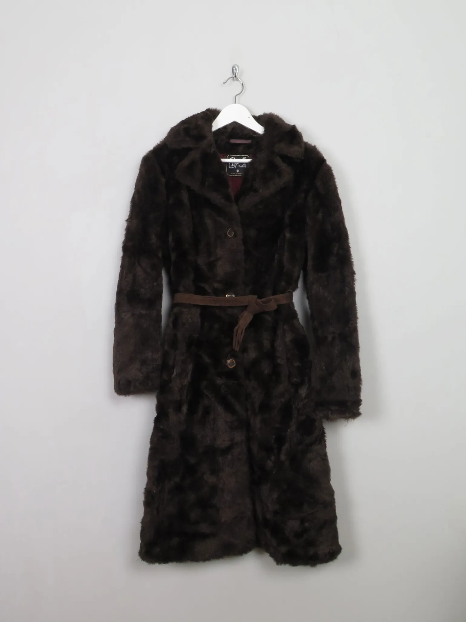 Women's Long Brown Faux Fur Coat S
