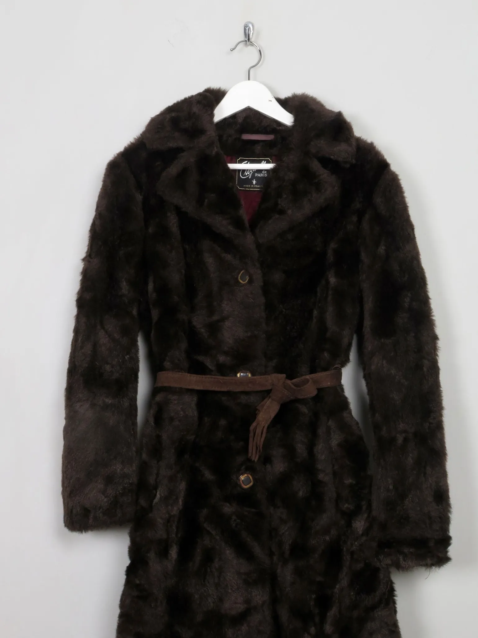 Women's Long Brown Faux Fur Coat S