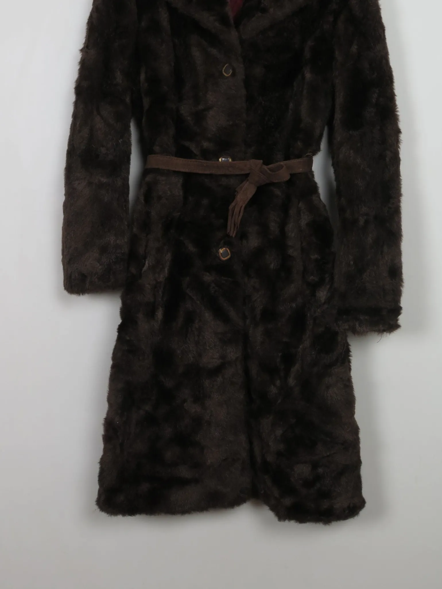 Women's Long Brown Faux Fur Coat S