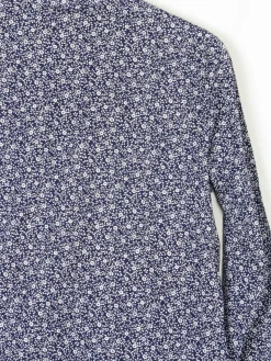 Women's Navy & White Floral Print Prairie Style Blouse With Collar 10 Approx