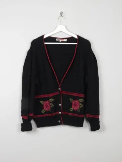 Women's Navy Austrian Cardigan With Floral Motifs L/XL