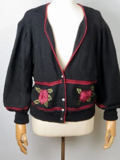 Women's Navy Austrian Cardigan With Floral Motifs L/XL
