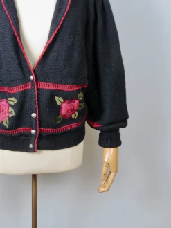 Women's Navy Austrian Cardigan With Floral Motifs L/XL