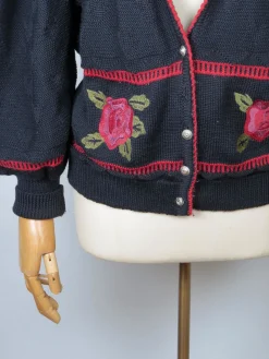 Women's Navy Austrian Cardigan With Floral Motifs L/XL
