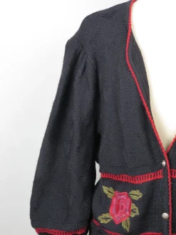 Women's Navy Austrian Cardigan With Floral Motifs L/XL