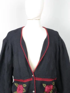 Women's Navy Austrian Cardigan With Floral Motifs L/XL