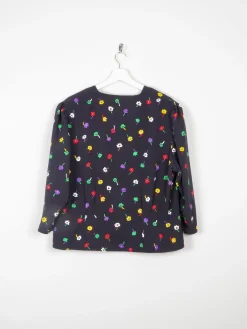 Women's Navy Blouse With Colourful Print XL