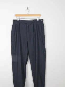 Women's Navy Vintage Tapered Leg Wool Mix Trousers 32 14 Approx