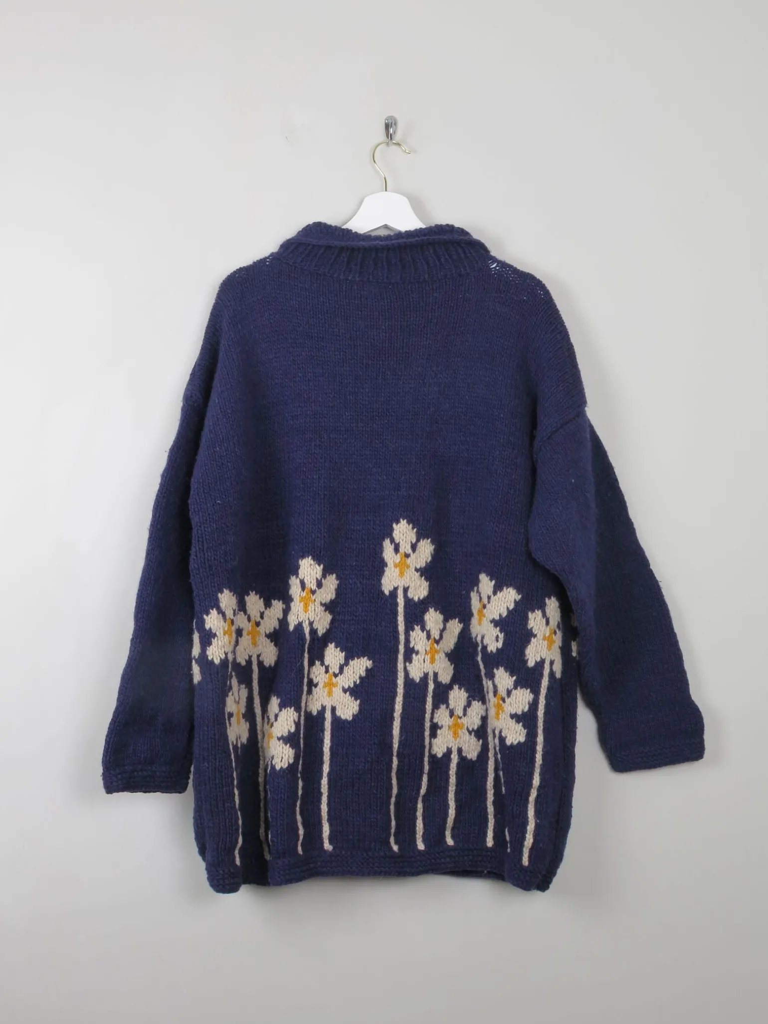 Women's Navy Vintage Wool Cardigan Handmade L/XL