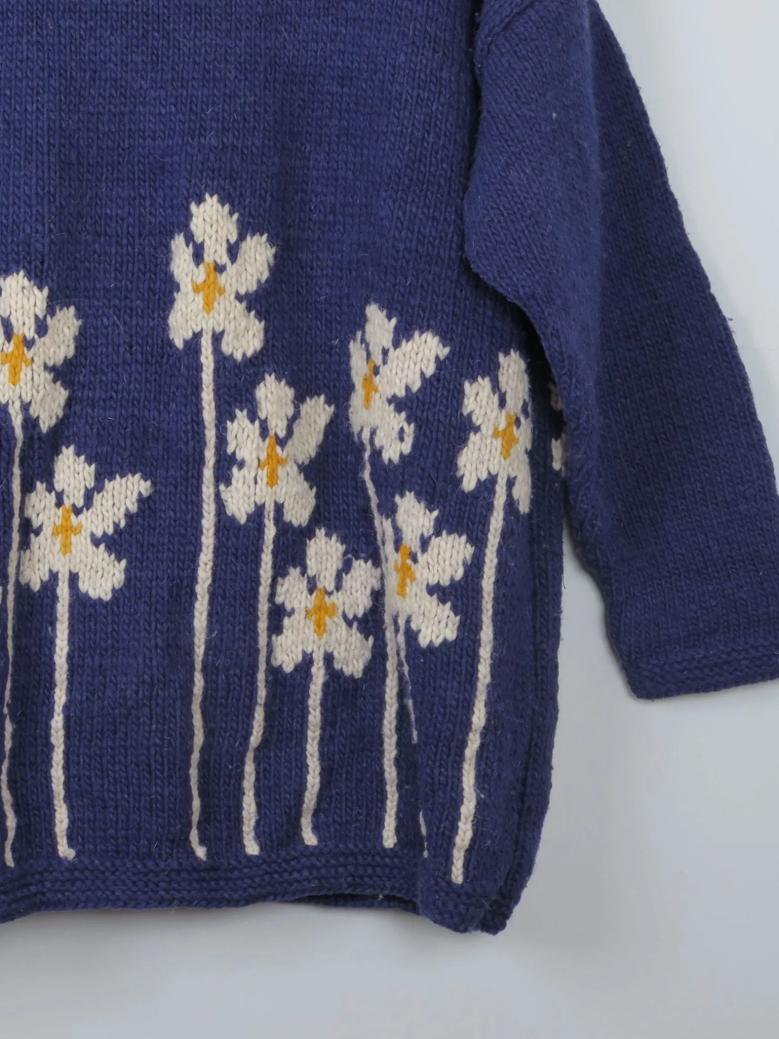 Women's Navy Vintage Wool Cardigan Handmade L/XL