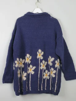 Women's Navy Vintage Wool Cardigan Handmade L/XL