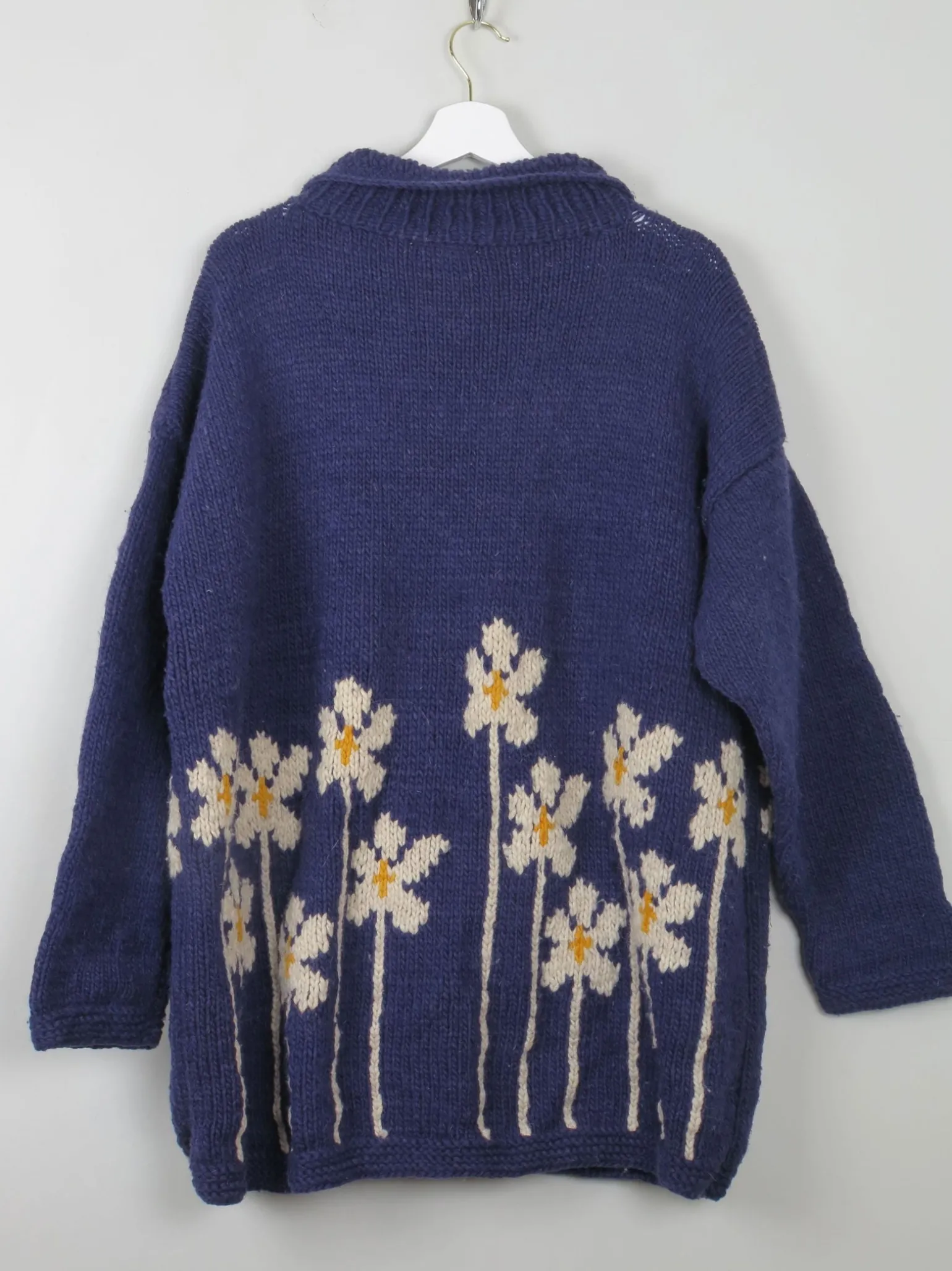 Women's Navy Vintage Wool Cardigan Handmade L/XL