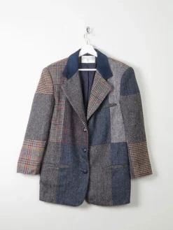 Women's Patchwork Vintage Tweed Jacket S/M Oversized