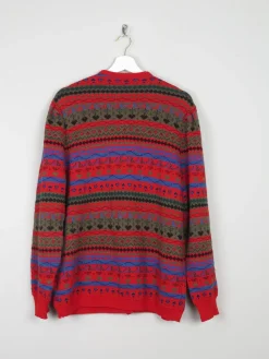 Women's Red Patterned Vintage Cardigan L /XL