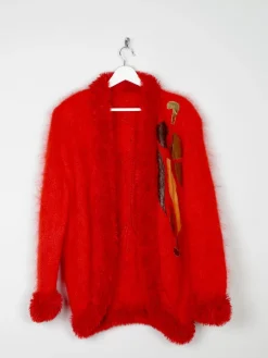 Women's Red Vintage Cardigan With Trim M/L