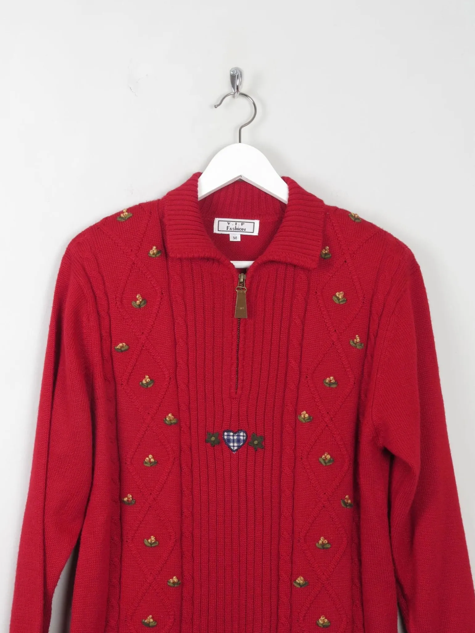 Women's Red Vintage Embroidered Jumper S