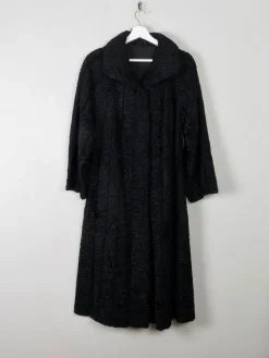 Women's 1950s Astrachan Black Swing Coat S/M