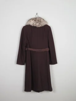 Women's 70s  Brown Coat With Faux Fur Collar M
