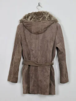 Women's 90's Brown Suede Jacket With Furry Hood M