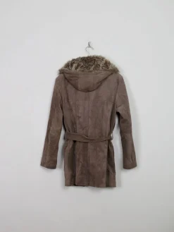 Women's 90's Brown Suede Jacket With Furry Hood M