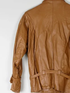 Women's Tan Vintage Leather Bomber Jacket S
