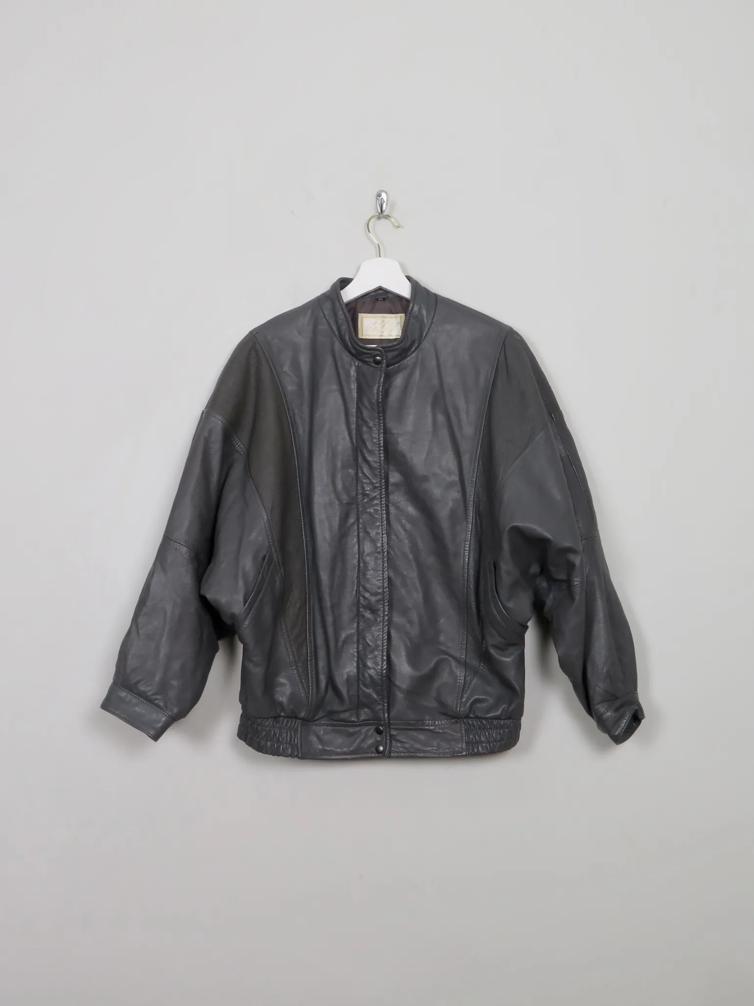 Women's Vibntage Grey 80s Leather Bomber Jacket S