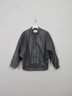 Women's Vibntage Grey 80s Leather Bomber Jacket S